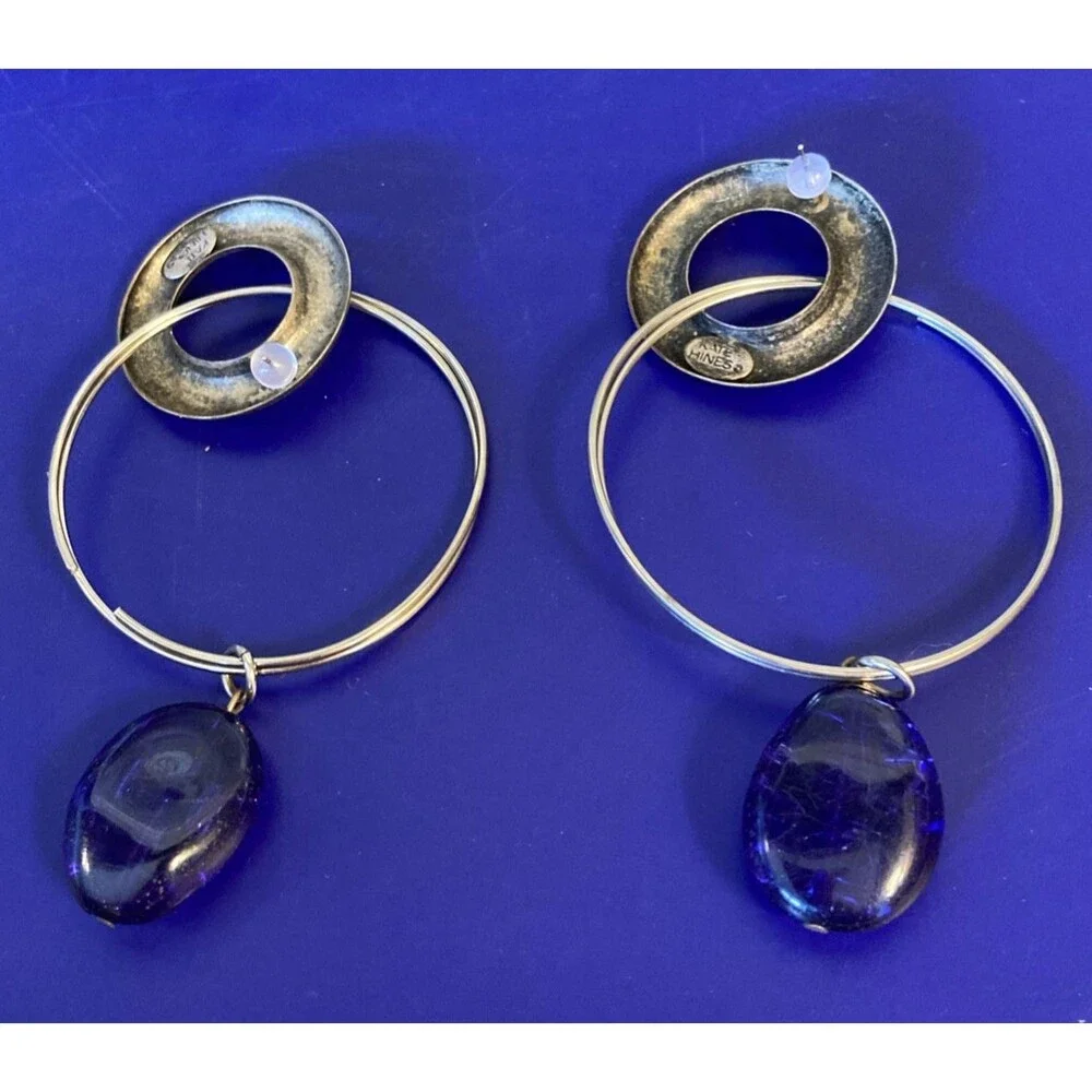 VINTAGE KATE HINES BRUSHED GOLD DANGLE DROP EARRINGS